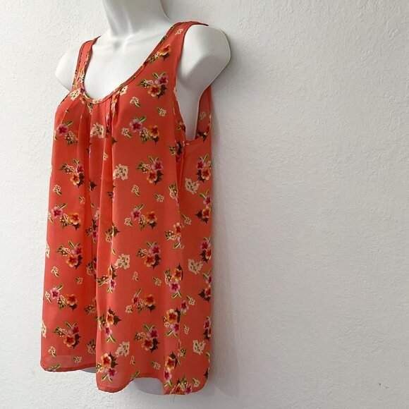 BRENDA’S USA CORAL FLORAL SLEEVLESS BLOUSE TANK - Picture 3 of 10